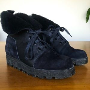 Arche Black Lace Up Boots nubuck leather shearling lined